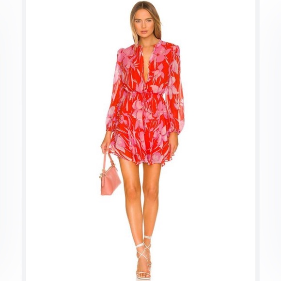 Milly Dresses & Skirts - Milly Reina Parrot Tulip Flounce Red Pink Mini Dress Sz 8 SAKS REVOLVE